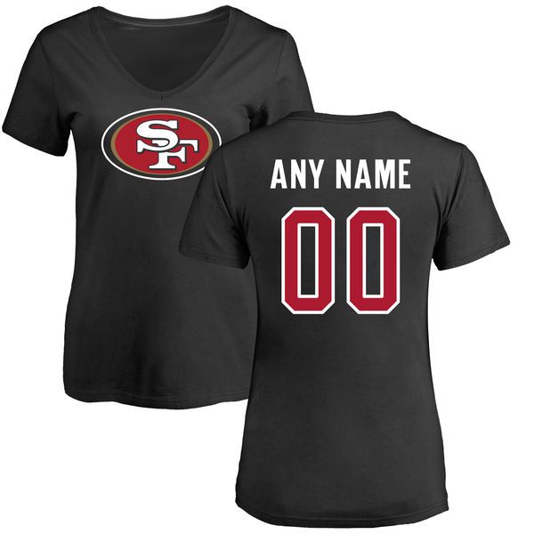 Women San Francisco 49ers NFL Pro Line Black Custom Name and Number Logo Slim Fit T-Shirt
